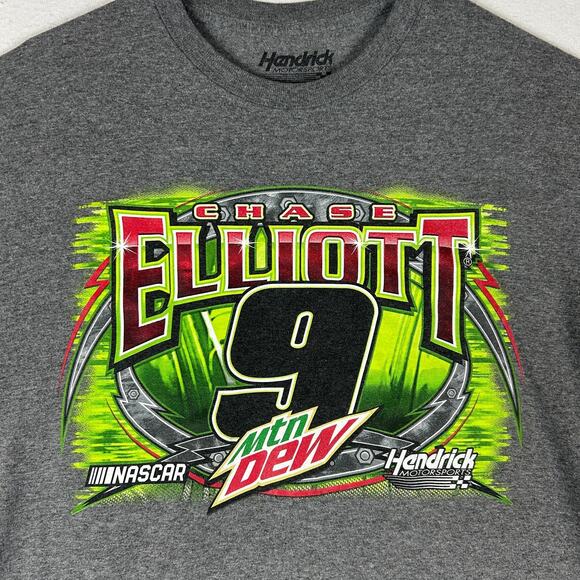 Hendrick Motorsports Chase Elliott #9 Mtn Dew Graphic T-Shirt Men's Medium Gray - Picture 2 of 9